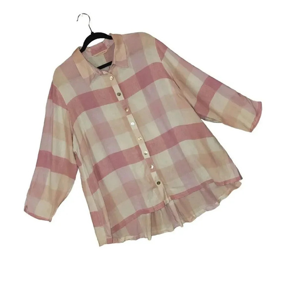 Soft Surrounding Women Pink Plaid Shirt Button Down Pearly Buttons Size 2X SBU60 - Picture 7 of 8